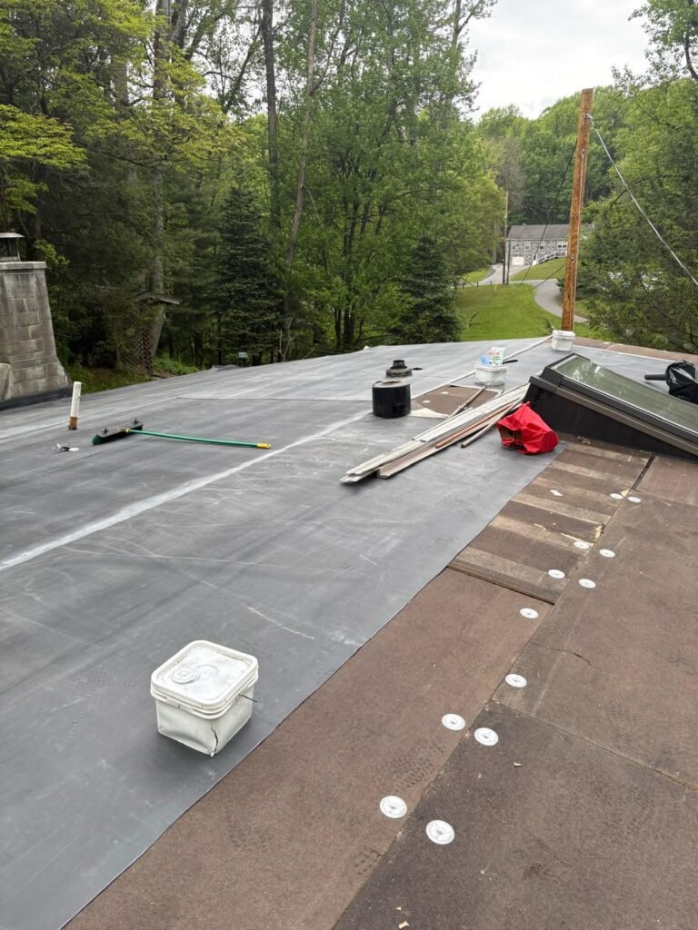EPDM flat roof installation on a church in Berks County, PA