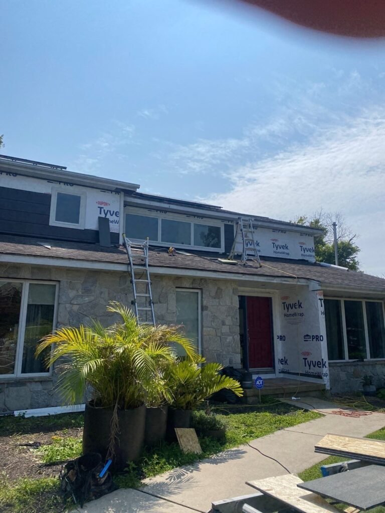 Siding installation on a stone and cedar style home, Berks County PA