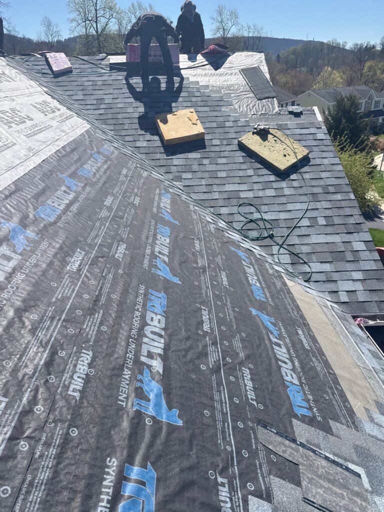 Synthetic underlayment and ice & water shield during a roof replacement in Berks County